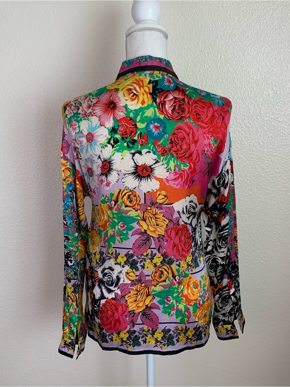 Versace 100% Silk Blouse Shirt Floral Vintage 1990s Baroque Patchwork Button Up - Picture 5 of 12